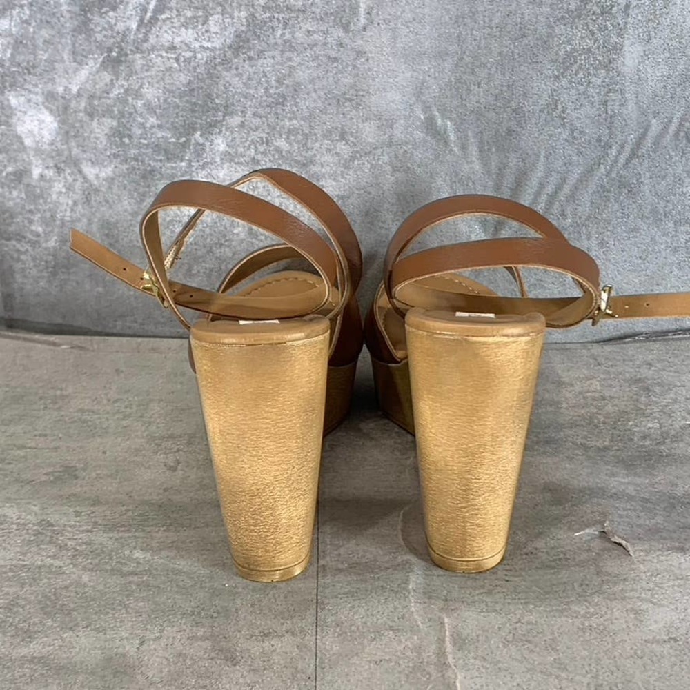 Steve Madden Women's Cognac Leather Welsh Ankle-Strap Wedge Sandals SZ 10 - Picture 7 of 9
